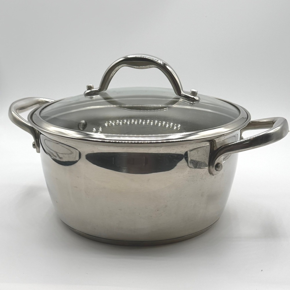 Tramontina 3Qt Stainless Steel Stockpot Tri-Ply Base Glass Lid Silver